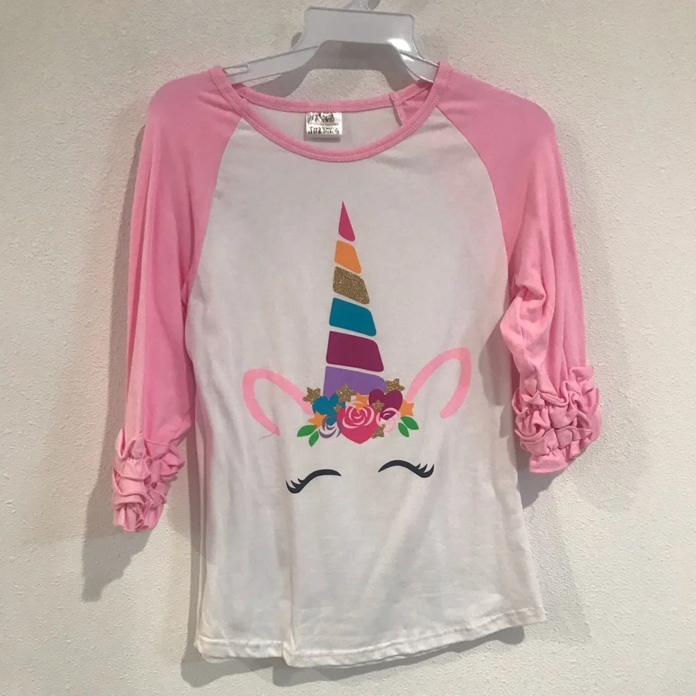 Floral glitter unicorn T-shirt top shirt girls